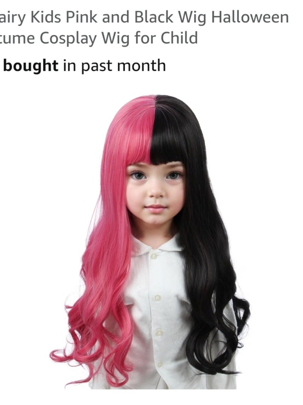 Kids Two-Tone Pink and Black Long Curly Costume Wig (Draculaura)